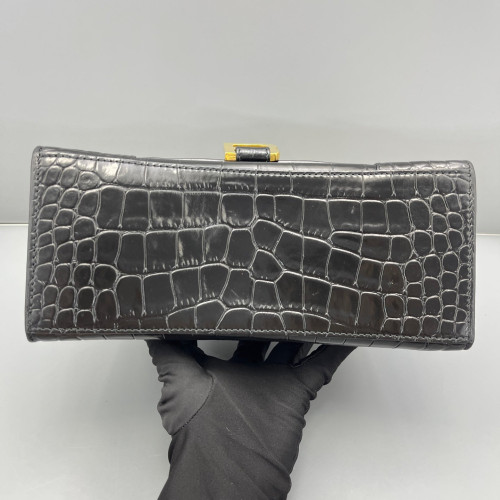 Balenciaga Hourglass Small Calfskin Crocodile Embossed Black