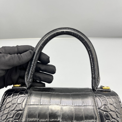 Balenciaga Hourglass Small Calfskin Crocodile Embossed Black