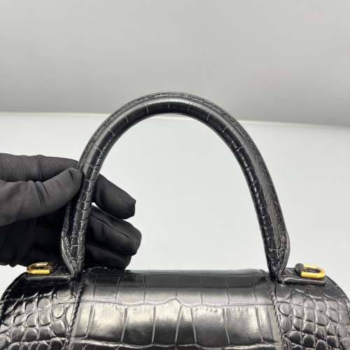 Balenciaga Hourglass Small Calfskin Crocodile Embossed Black