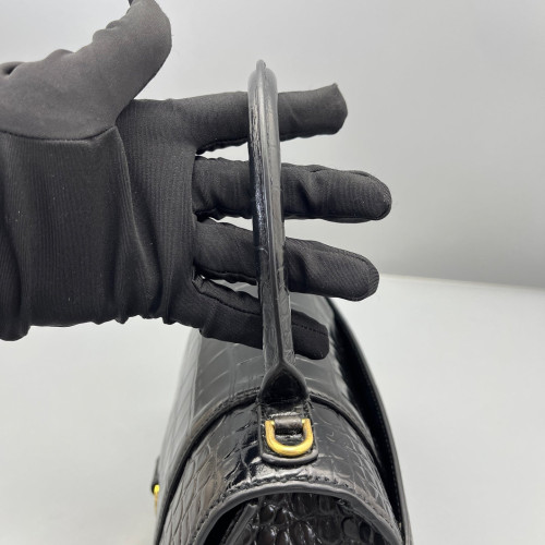 Balenciaga Hourglass Small Calfskin Crocodile Embossed Black