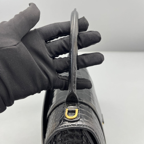 Balenciaga Hourglass Small Calfskin Crocodile Embossed Black