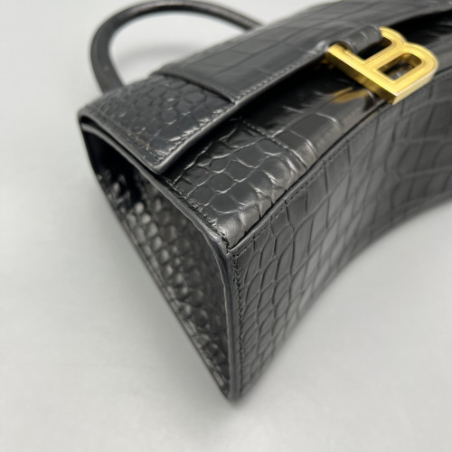 Balenciaga Hourglass Small Calfskin Crocodile Embossed Black