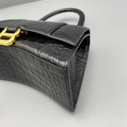 Balenciaga Hourglass Small Calfskin Crocodile Embossed Black