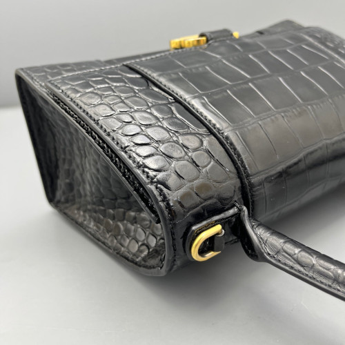 Balenciaga Hourglass Small Calfskin Crocodile Embossed Black