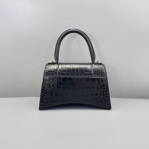 Balenciaga Hourglass Small Calfskin Crocodile Embossed Black