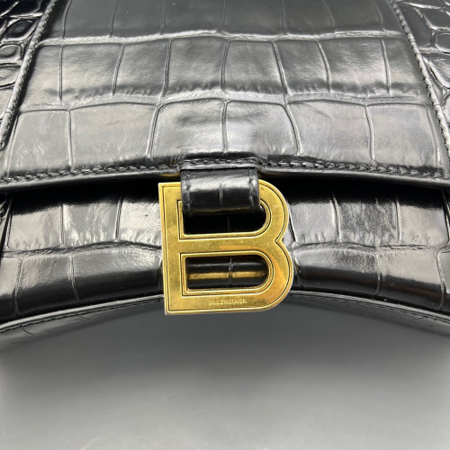 Balenciaga Hourglass Small Calfskin Crocodile Embossed Black