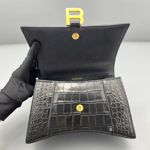 Balenciaga Hourglass Small Calfskin Crocodile Embossed Black