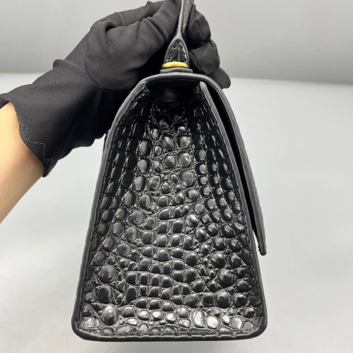 Balenciaga Hourglass Small Calfskin Crocodile Embossed Black