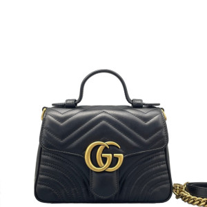 Gucci Mini GG Marmont Top Handle Shoulder Bag Calfskin Black