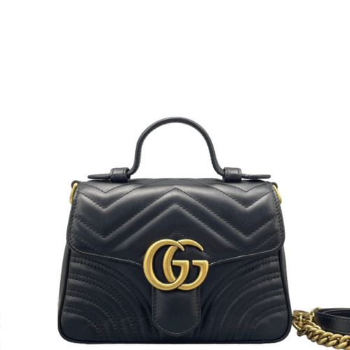 Gucci Mini GG Marmont Top Handle Shoulder Bag Calfskin Black