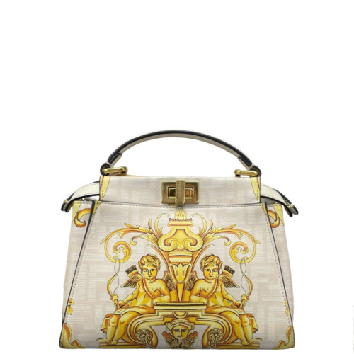 Fendi Peekaboo Iconic Mini Calfskin Zucca White Yellow