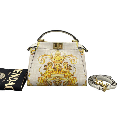 Fendi Peekaboo Iconic Mini Calfskin Zucca White Yellow