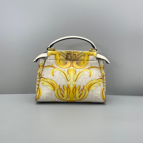 Fendi Peekaboo Iconic Mini Calfskin Zucca White Yellow