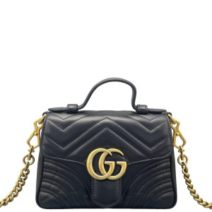 Gucci Mini GG Marmont Top Handle Shoulder Bag Calfskin Black