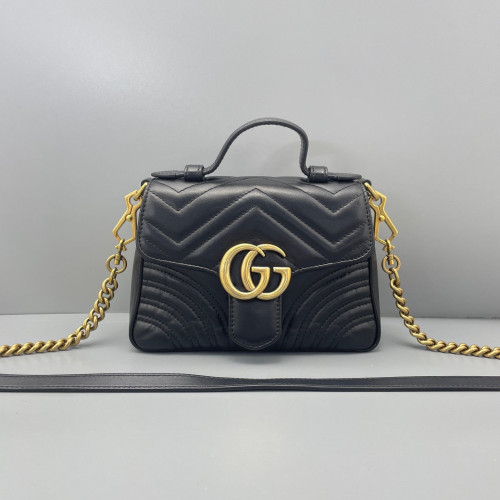 Gucci Mini GG Marmont Top Handle Shoulder Bag Calfskin Black