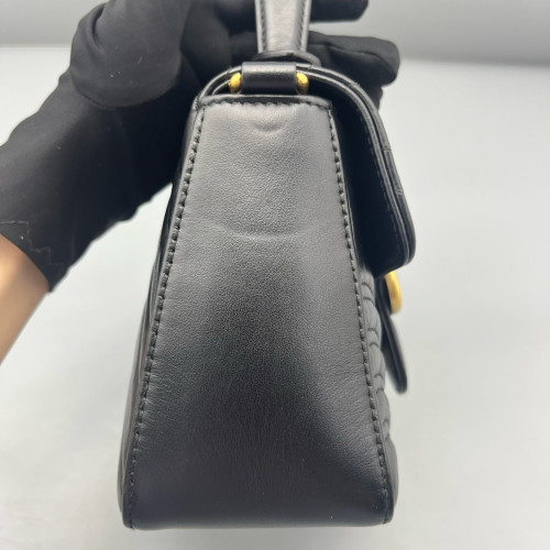 Gucci Mini GG Marmont Top Handle Shoulder Bag Calfskin Black