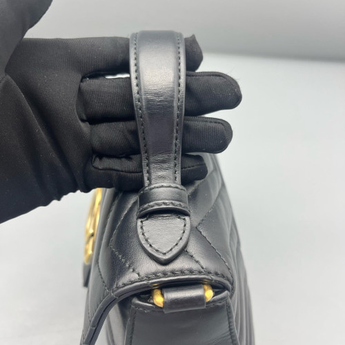 Gucci Mini GG Marmont Top Handle Shoulder Bag Calfskin Black
