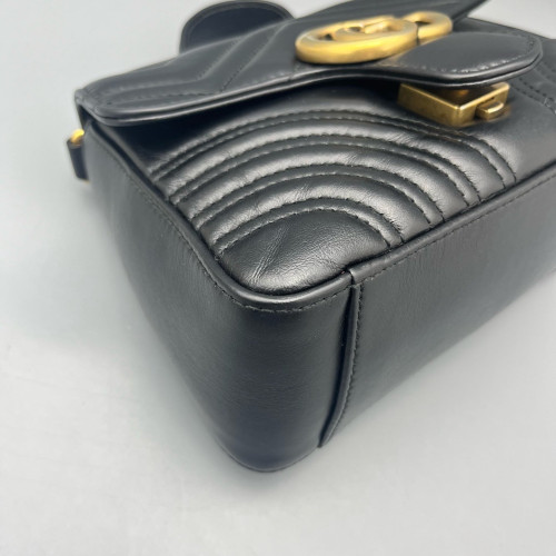 Gucci Mini GG Marmont Top Handle Shoulder Bag Calfskin Black