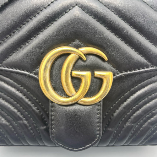 Gucci Mini GG Marmont Top Handle Shoulder Bag Calfskin Black