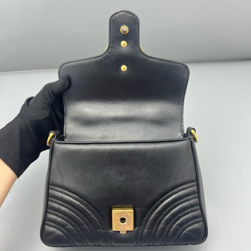 Gucci Mini GG Marmont Top Handle Shoulder Bag Calfskin Black