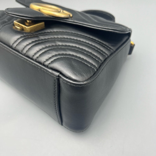 Gucci Mini GG Marmont Top Handle Shoulder Bag Calfskin Black