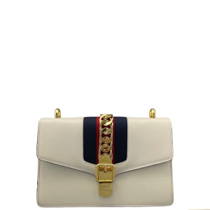 Gucci Small Sylvie Shoulder Bag Calfskin White