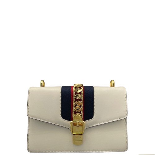 Gucci Small Sylvie Shoulder Bag Calfskin White