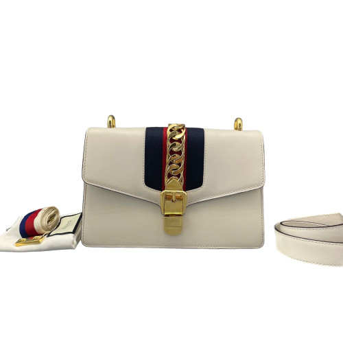 Gucci Small Sylvie Shoulder Bag Calfskin White