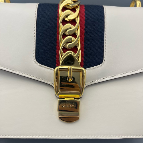 Gucci Small Sylvie Shoulder Bag Calfskin White