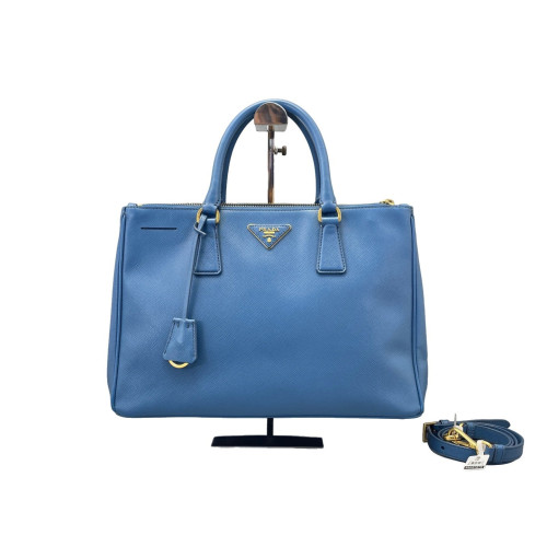 Prada Medium Galleria Double Zip Tote Saffiano Calfskin Blue