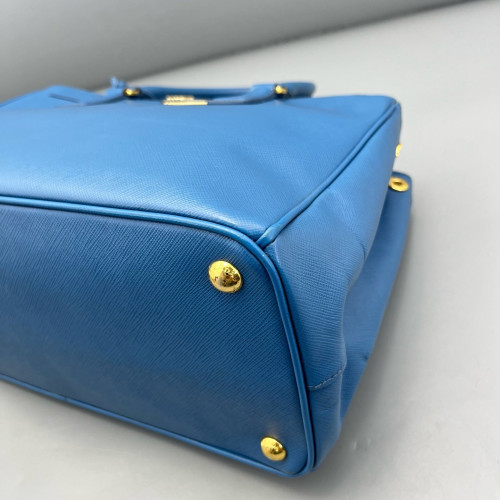 Prada Medium Galleria Double Zip Tote Saffiano Calfskin Blue