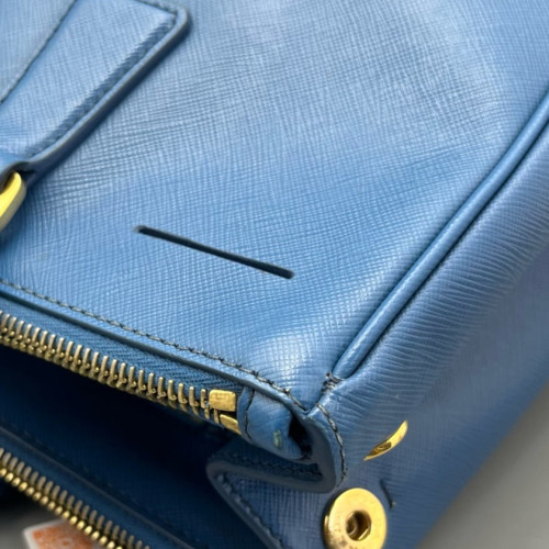 Prada Medium Galleria Double Zip Tote Saffiano Calfskin Blue