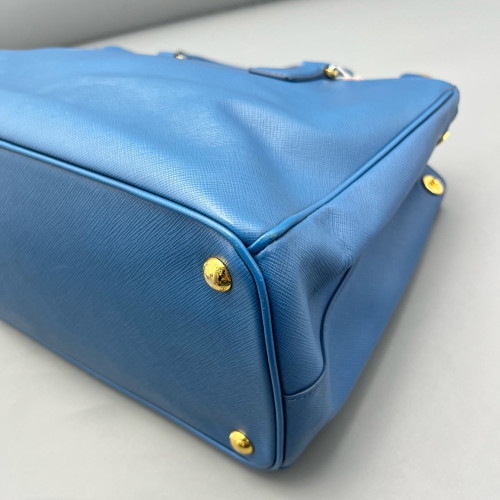 Prada Medium Galleria Double Zip Tote Saffiano Calfskin Blue