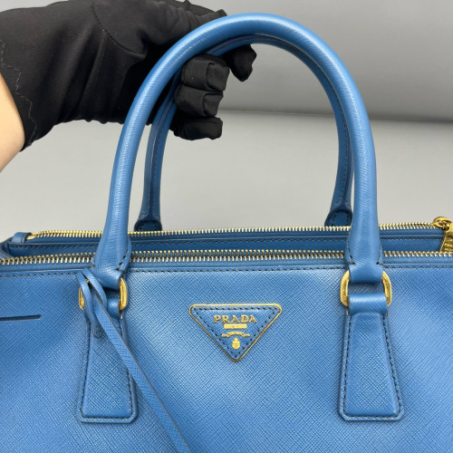 Prada Medium Galleria Double Zip Tote Saffiano Calfskin Blue