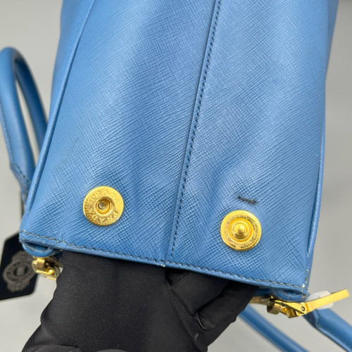 Prada Medium Galleria Double Zip Tote Saffiano Calfskin Blue