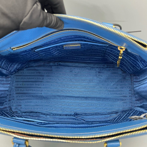 Prada Medium Galleria Double Zip Tote Saffiano Calfskin Blue
