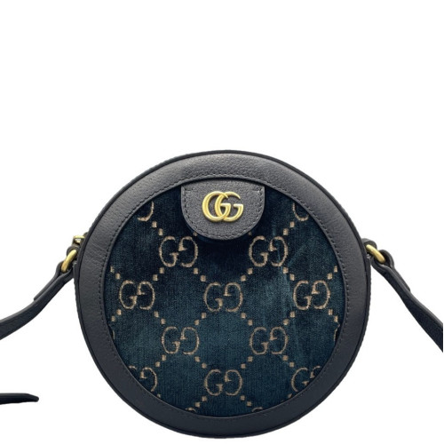 Gucci GG Marmont Round Mini Bag Velvet Dark Blue Black