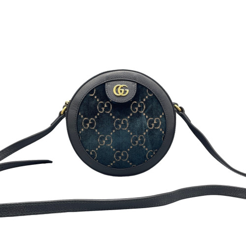 Gucci GG Marmont Round Mini Bag Velvet Dark Blue Black