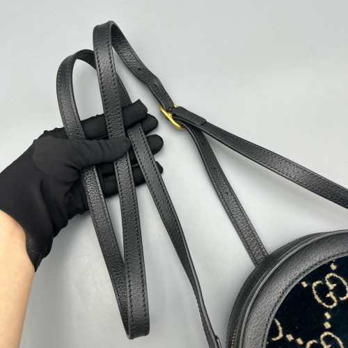Gucci GG Marmont Round Mini Bag Velvet Dark Blue Black