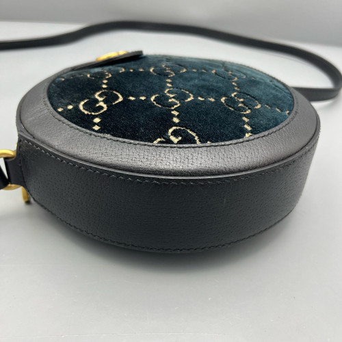 Gucci GG Marmont Round Mini Bag Velvet Dark Blue Black