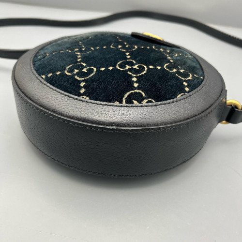 Gucci GG Marmont Round Mini Bag Velvet Dark Blue Black