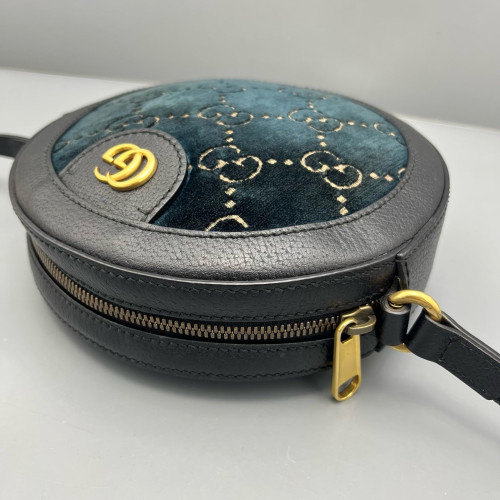 Gucci GG Marmont Round Mini Bag Velvet Dark Blue Black