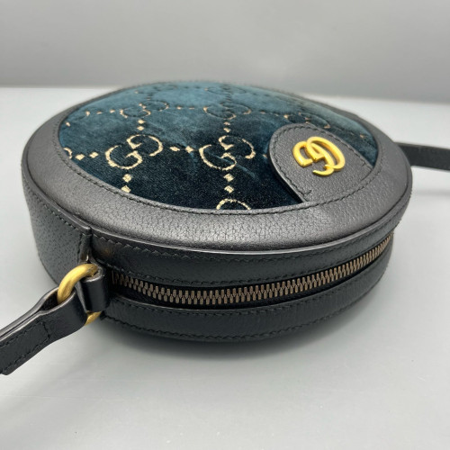 Gucci GG Marmont Round Mini Bag Velvet Dark Blue Black