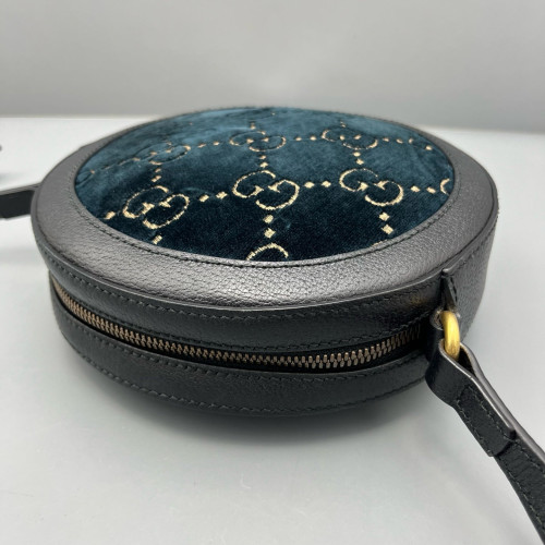 Gucci GG Marmont Round Mini Bag Velvet Dark Blue Black
