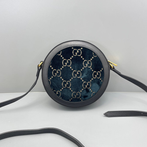 Gucci GG Marmont Round Mini Bag Velvet Dark Blue Black