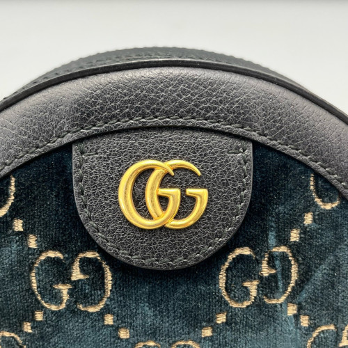 Gucci GG Marmont Round Mini Bag Velvet Dark Blue Black