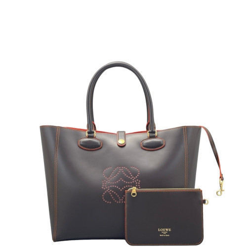 Loewe Tote Bag Calfskin Dark Taupe Red Orange
