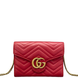 Gucci Matelasse GG Marmont Chain Wallet Calfskin Red