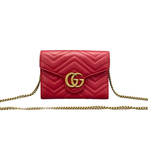 Gucci Matelasse GG Marmont Chain Wallet Calfskin Red