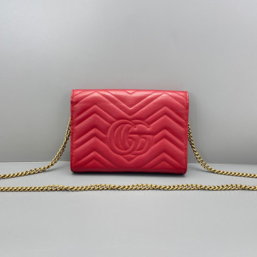 Gucci Matelasse GG Marmont Chain Wallet Calfskin Red
